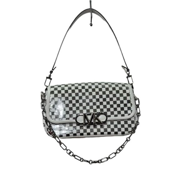 HTF MICHAEL KORS PARKER CHECK SILVER POUCHETTE CONVERTIBLE SHOULDER BAG NWT - Picture 3 of 13